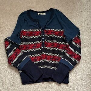 We The Free Navy and Red Striped Sweater